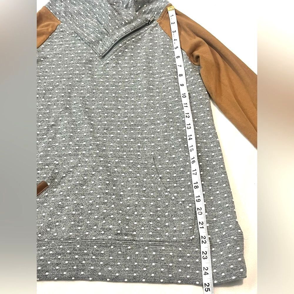 Maurices Gray and White Polka Dot Top w Brown Sleeves Cowl Neck Sweatshirt XS - Picture 9 of 16